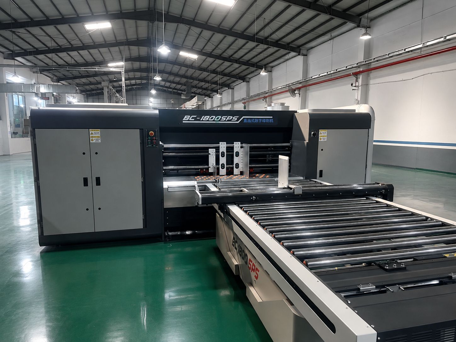 TYCHEN BC-1800SPS Single Pass Digital Printer running on the production floor